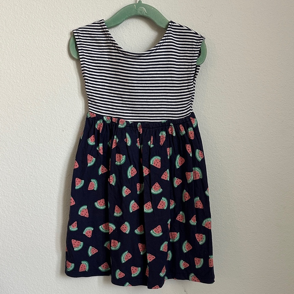 Girls Navy Watermelon Print Striped Dress